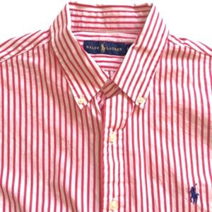 Pink Striped Polo Button Down Shirt